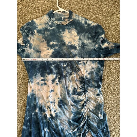 Young‎ Fabulous & Broke Lena Ruched Tie-Dye Dress Blue Mock Neck Long SLeeves M - Picture 8 of 9